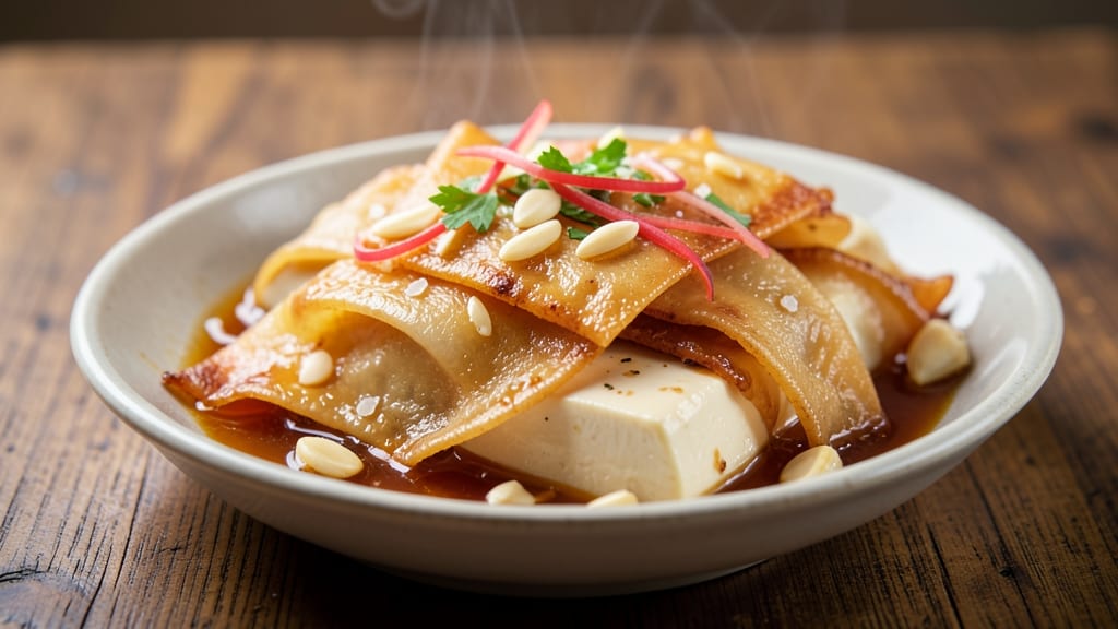 Braised Bean Curd Skin Recipe: Silky Silken Tofu in Crispy Wonton Wraps