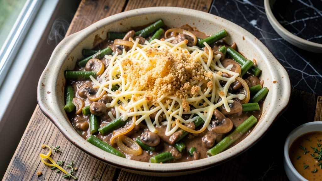 Babish Green Bean Casserole Recipe: Creamy Mushroom Sauce With Crispy Topping