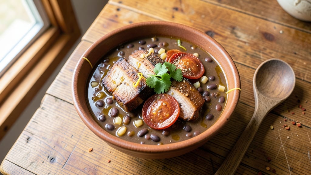 Black Bean Soup With Pork Recipe: Smoky Chorizo and Cumin Simmered Depth