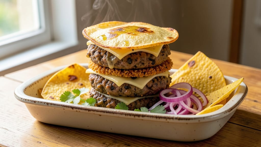 Bean Burger Bake Recipe: Crispy Tortilla Crowns Over Melty Cheese Rivers