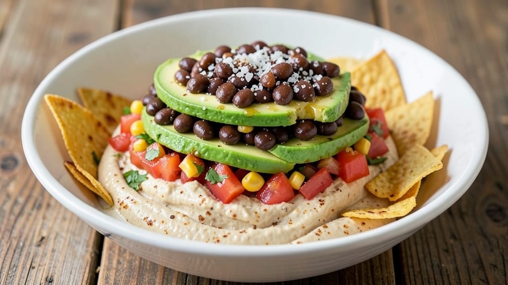7 Layer Black Bean Dip Recipe: Crunchy Tortilla Crowns Over Creamy Cumin Cheese