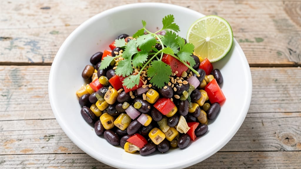 Black Bean Corn Salsa Salad Recipe: Zesty Lime and Cilantro Brightness With Crunchy Tortilla Topping
