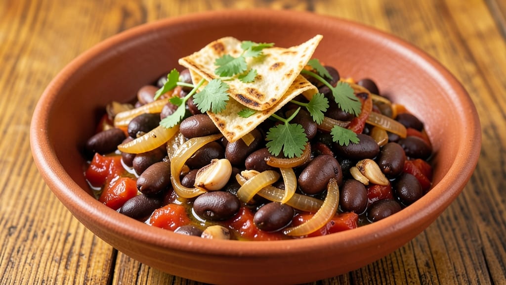 Black Bean Frijoles Recipe: Smoky Cumin-Infused Stew With Crispy Corn Topping