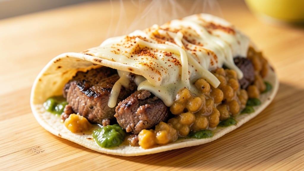 Beef and Refried Bean Burrito Recipe: Smoky Cumin Tortilla Crunch With Melty Cheese Rivers