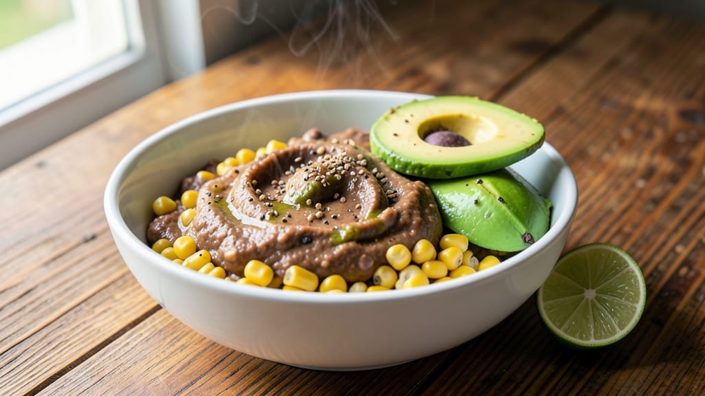 Black Bean Corn Avocado Recipe: Crunchy Tortilla Crowns Over Creamy Cumin Lime Base