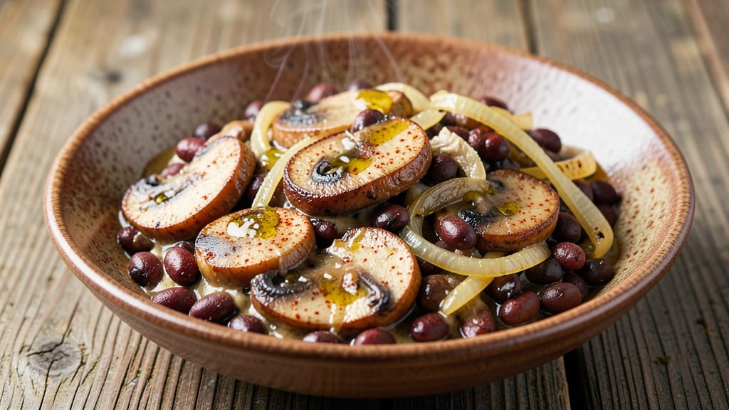 Black Bean and Mushroom Recipe: Umami-Rich Simmer with Crispy Tortilla Topping