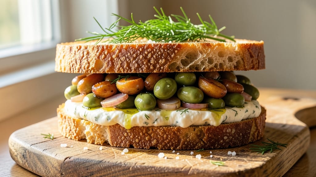 Broad Bean Sandwich Recipe: Crunchy Toasted Seeds and Herbed Cream Cheese Pairing