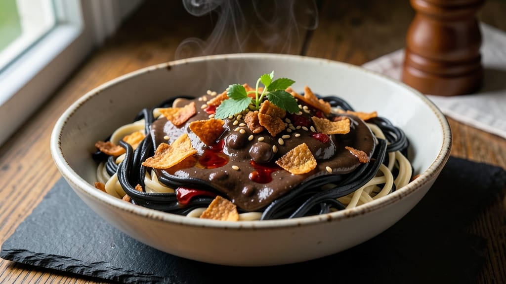 Black Bean Fire Noodles Recipe: Spicy Tortilla-Crusted Stir-Fry Magic