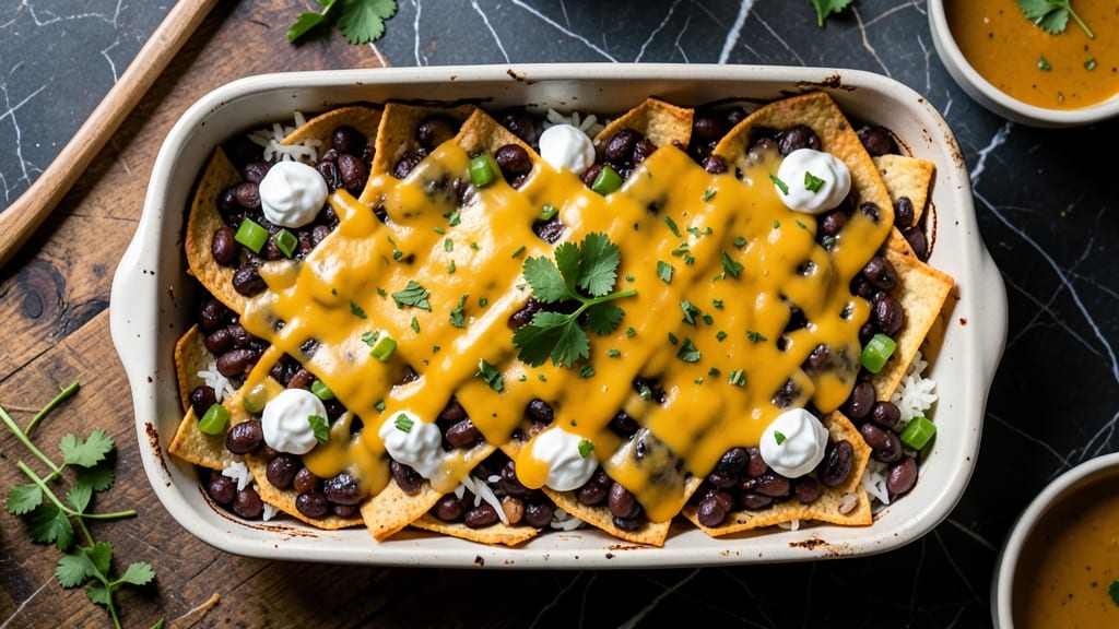 Bean Burrito Casserole Recipe: Crispy Tortilla Crowns Over Melty Cheese Rivers