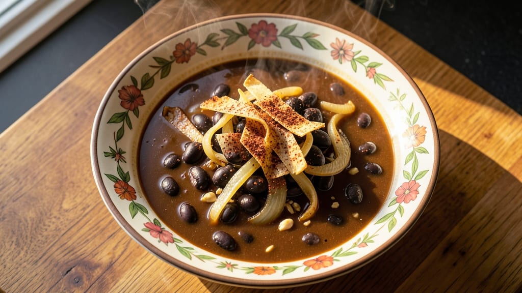 Black Bean Enchilada Soup Recipe: Smoky Tortilla Crunch Over Creamy Cumin-Lime Broth