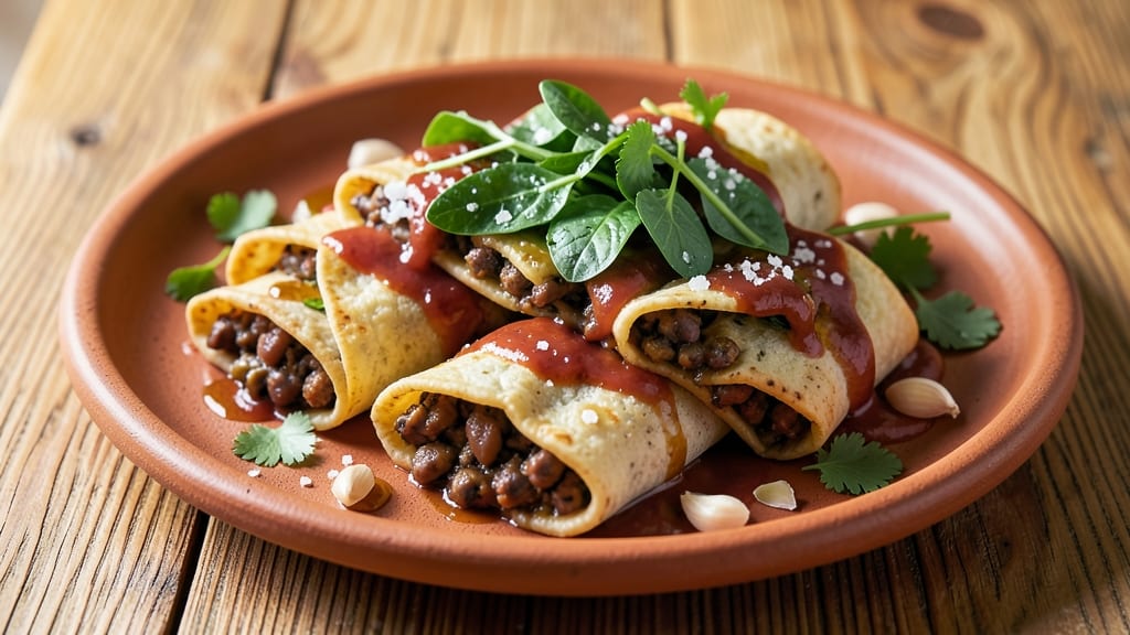 Black Bean and Spinach Enchiladas Recipe: Smoky Tortilla Crunch Over Creamy Cumin Base