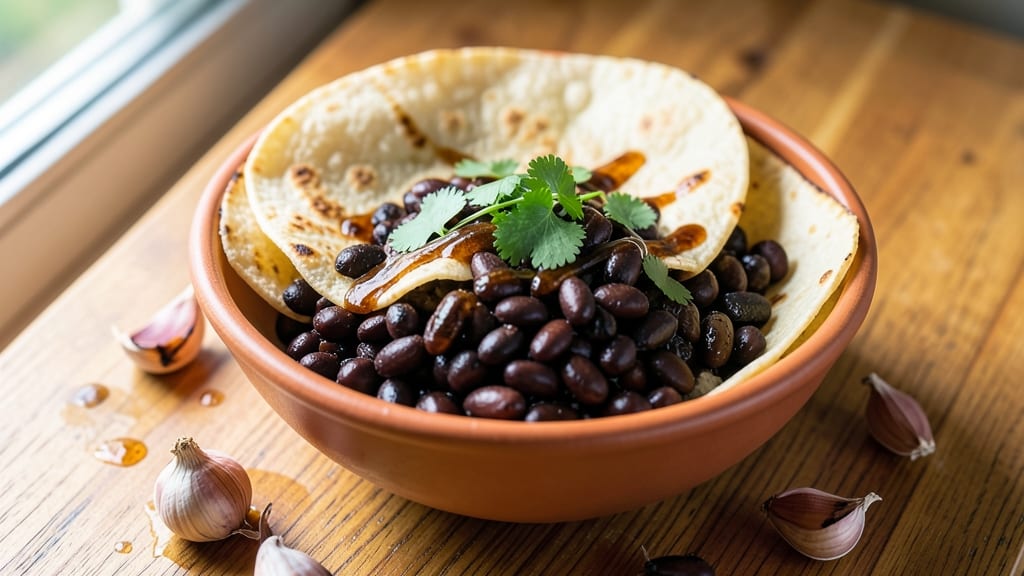Black Bean Lunch Recipe: Crispy Tortilla Crowns Over Smoky Cumin Base