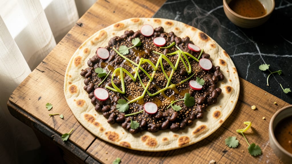 Black Bean Flatbread Recipe: Charred Tortilla Crunch Over Creamy Cumin-Lime Filling