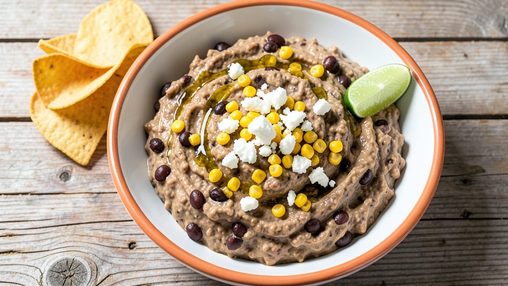 Black Bean, Corn, and Feta Dip Recipe: Crunchy Tortilla Streusel Topping