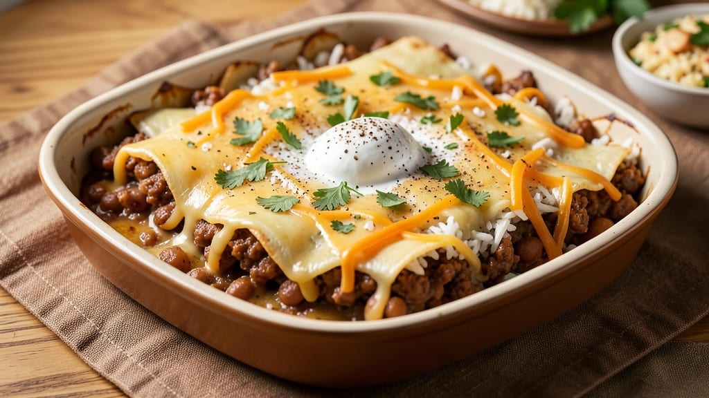 Bean Burrito Bake Recipe: Crispy Tortilla Crowns Over Melty Cheese Layers