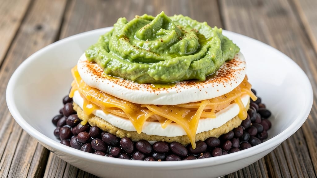 7 Layer Bean Dip Recipe With Guacamole: Guacamole-Topped Fiesta in One Bowl