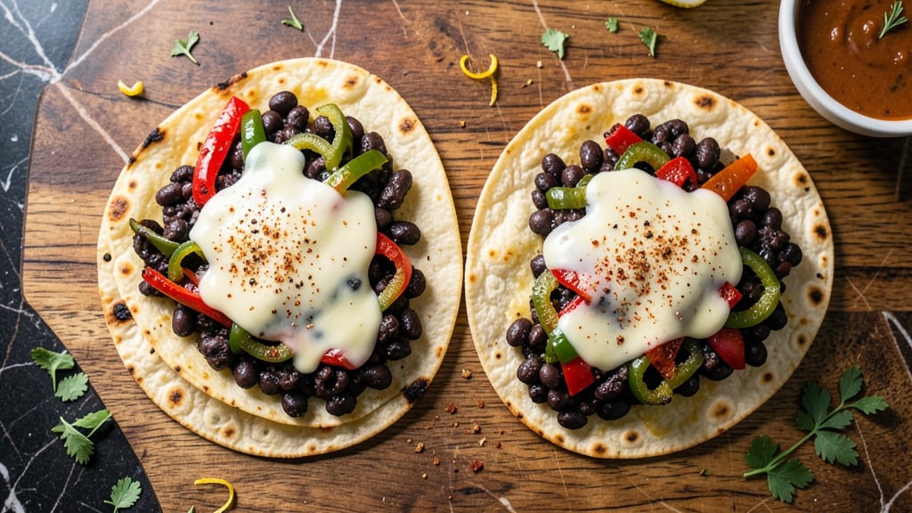Black Bean and Pepper Quesadillas Recipe: Melty Cheese Rivers Over Spiced Tortillas