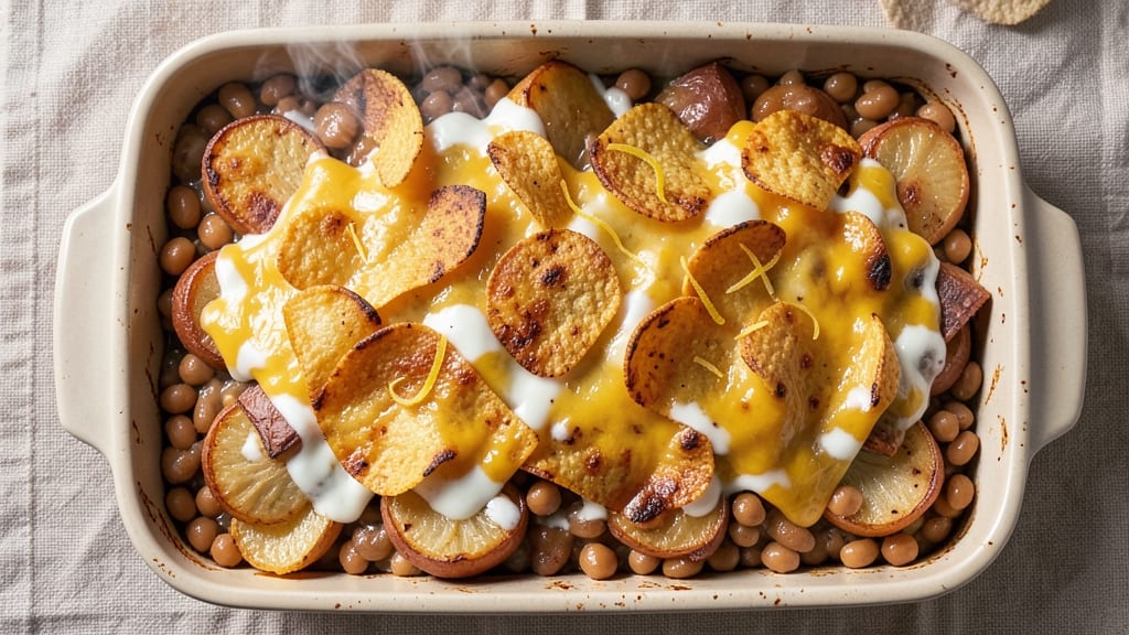 Bean Bean Casserole Recipe: Cheesy Tortilla Crunch Over Creamy Potato Topping