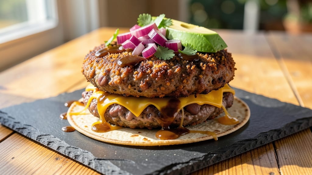 Baked Bean Burgers Recipe: Smoky Tortilla-Crusted Comfort with Melty Cheese Rivers
