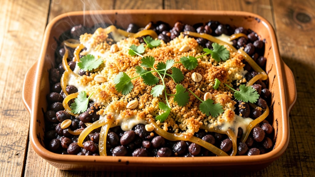 Black Bean Casserole Recipe Vegan: Crispy Tortilla Crowns Over Smoky Cumin Base