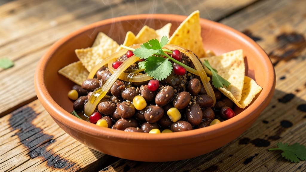 Black Bean Fiesta Recipe: Crispy Tortilla Crowns Over Spiced Cumin Base