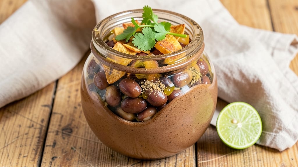 Bean Jar Recipe: Crispy Tortilla Crowns Over Smoky Cumin-Lime Base