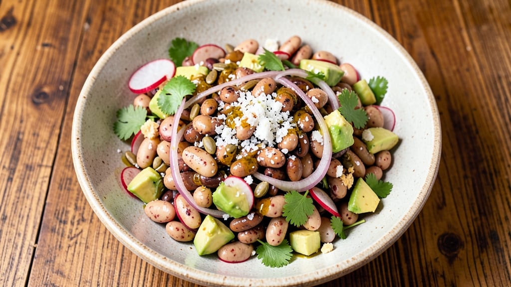 Big Bean Salad Recipe: Crunchy Tortilla Crowns Over Creamy Cumin Lime Base