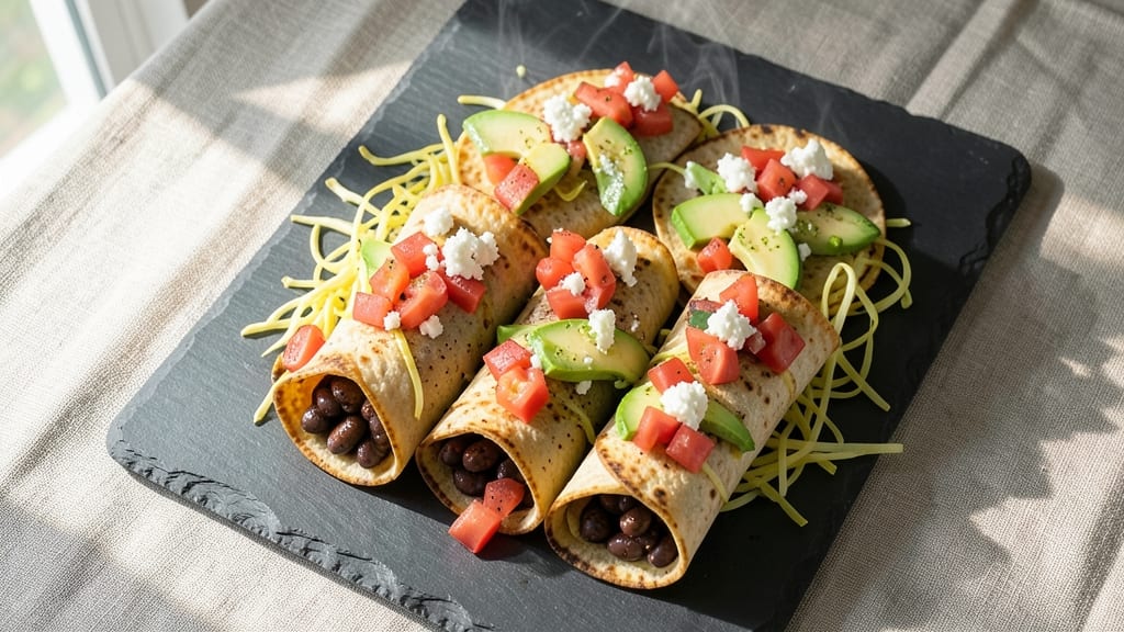 Black Bean Roll-Ups Recipe: Crispy Tortilla Wraps Filled With Spiced Beans